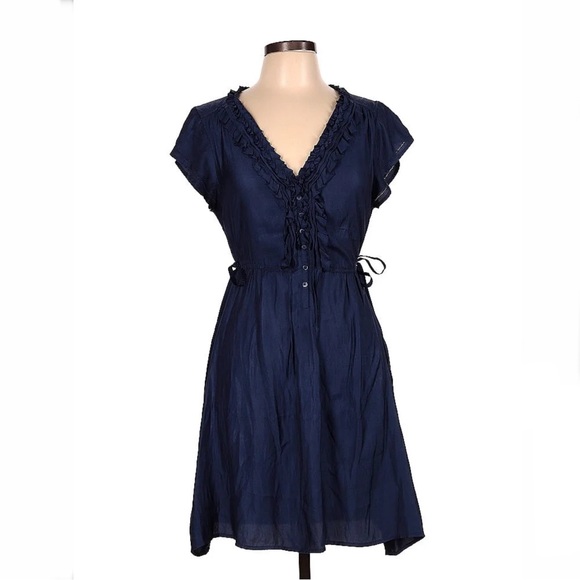 EUC- American Eagle Outfitters Ruffle Placket Cap Sleeve Dress w/Side Waist Ties - Picture 1 of 7